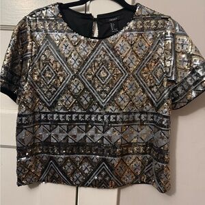 Forever 21 Metallic Sequin Crop Top - Silver and Gold